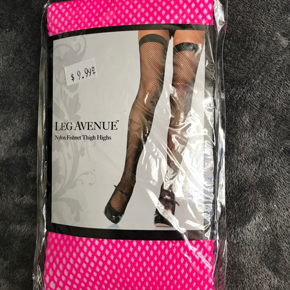 SOLD Leg Avenue pink nylon fishnet thigh highs M/L